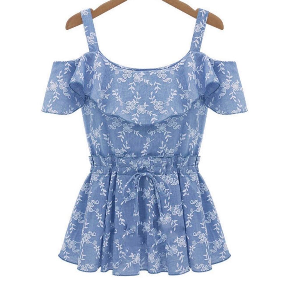 Women's Blue and White Blouse